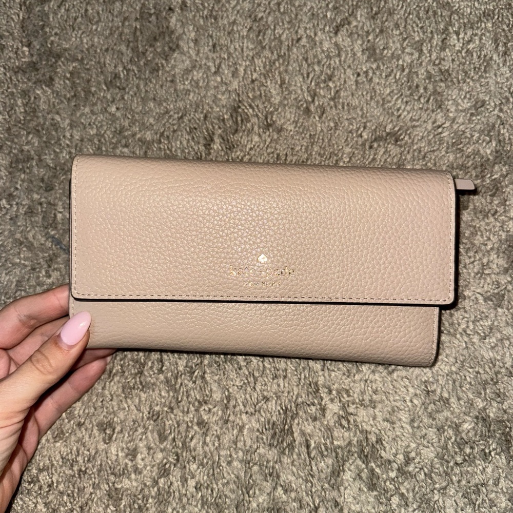 Kate Spade Tan Wallet Textured Flap Closure